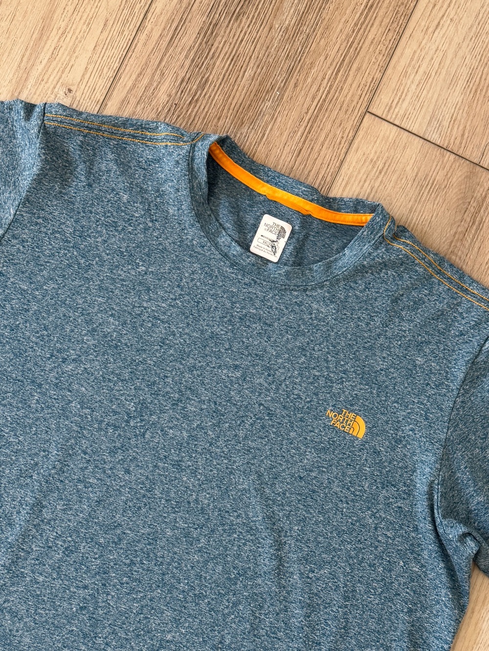 The North Face Blue Heather Short Sleeve Tee with Yellow Logo